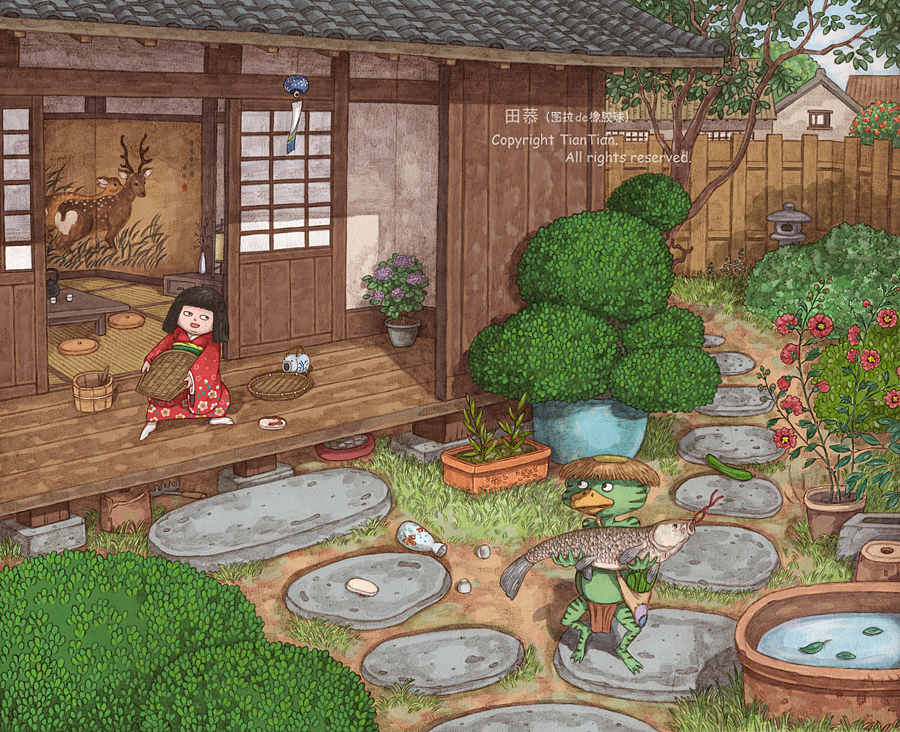 河童与座敷童子（图ZNTQ2NTc4MDg=） - 艺术插画 - 站酷设计师图拉de橡胶球原创素材 - 站酷ZCOOL