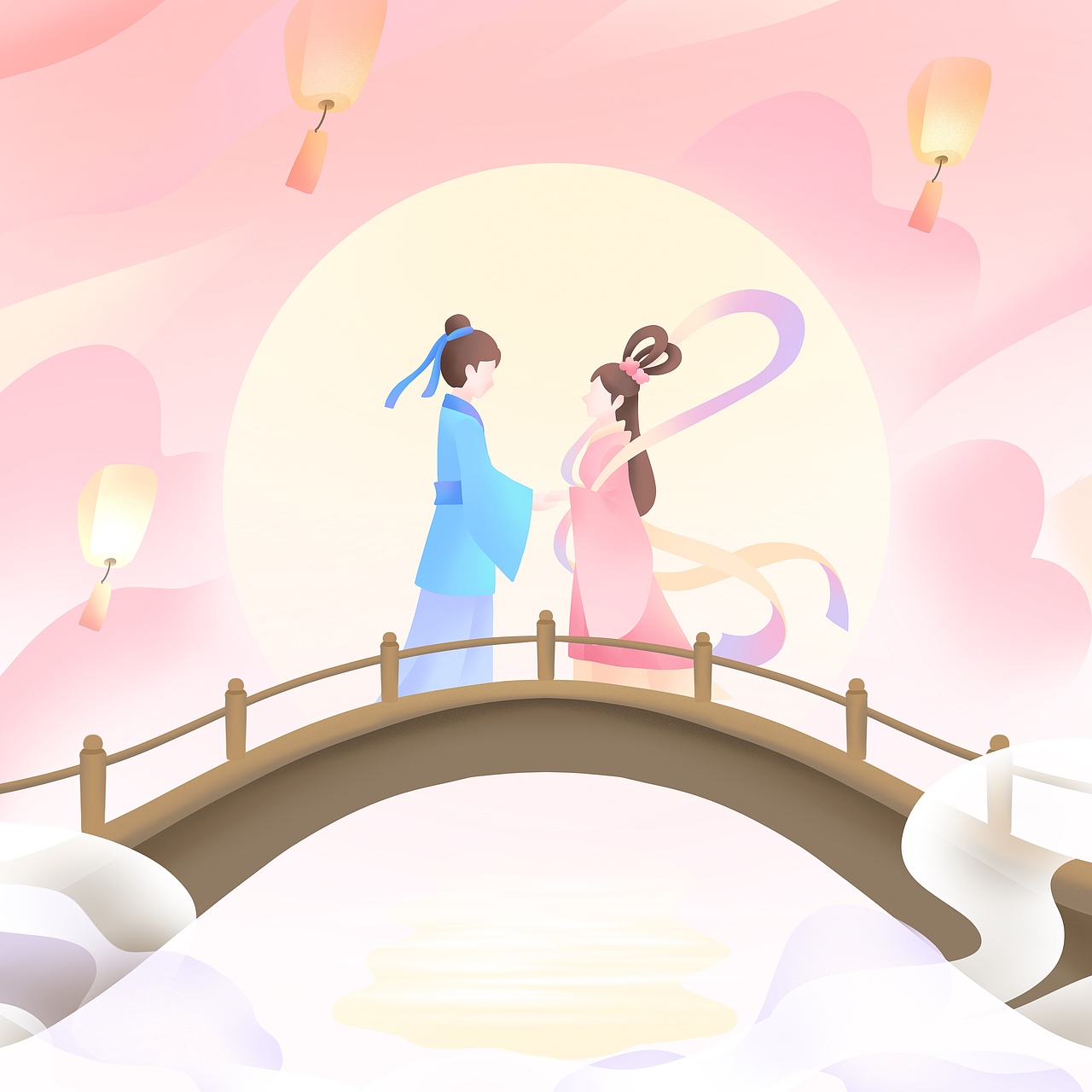 七夕原创扁平风插画（图ZMzc1MDM5NzI0） - 商业插画 - 站酷设计师千瞳鹤原创素材 - 站酷ZCOOL