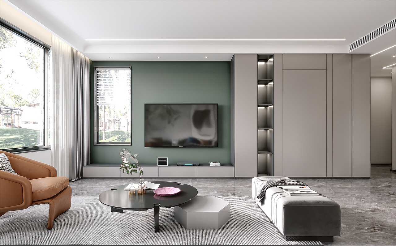 现代风格设计,无主灯设计,磁吸灯线性灯光设计