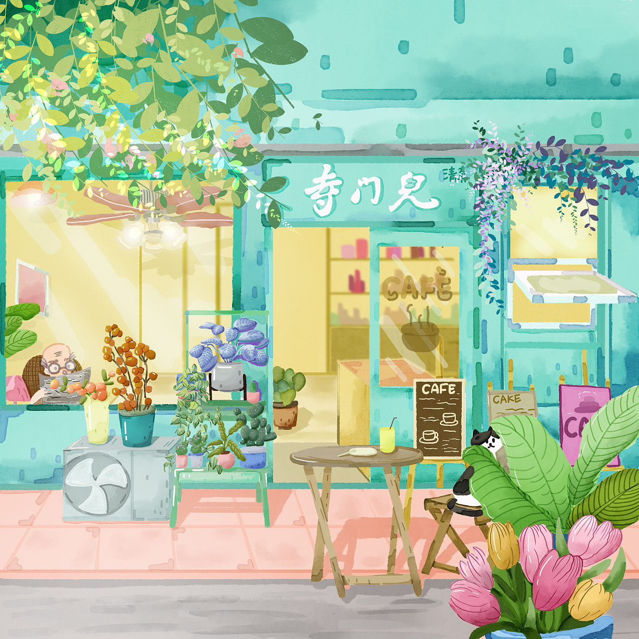 咖啡甜品店街景