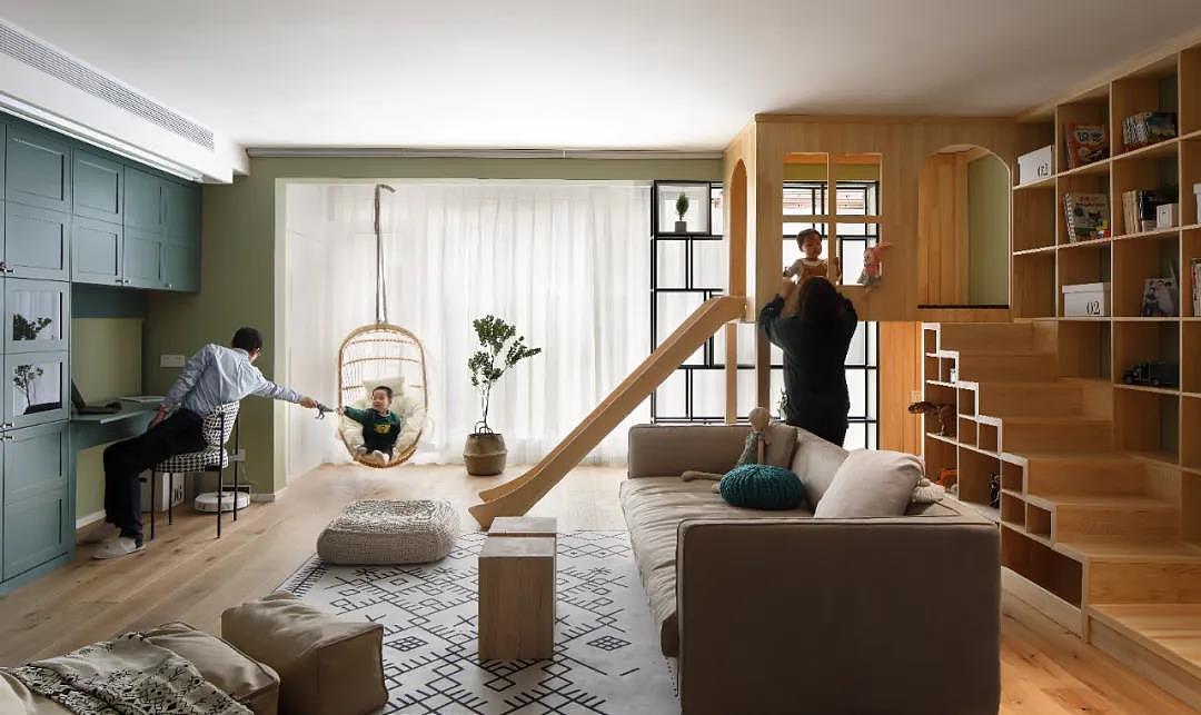 130㎡三居室住一家四口,把游乐场搬回家 