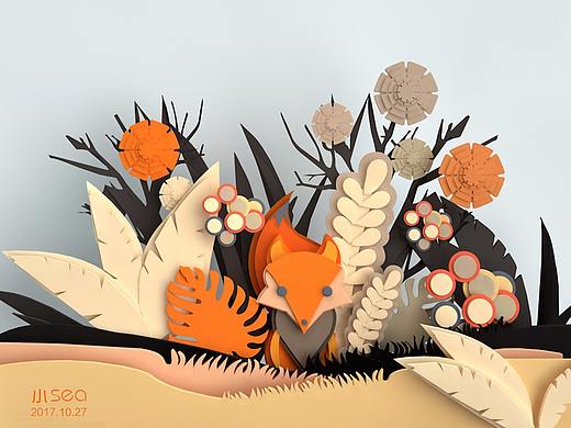 C4D剪纸效果场景展示