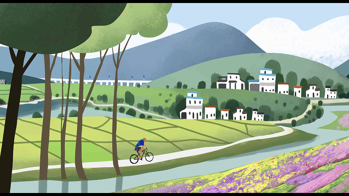 美丽乡村生态农业公园原创插画