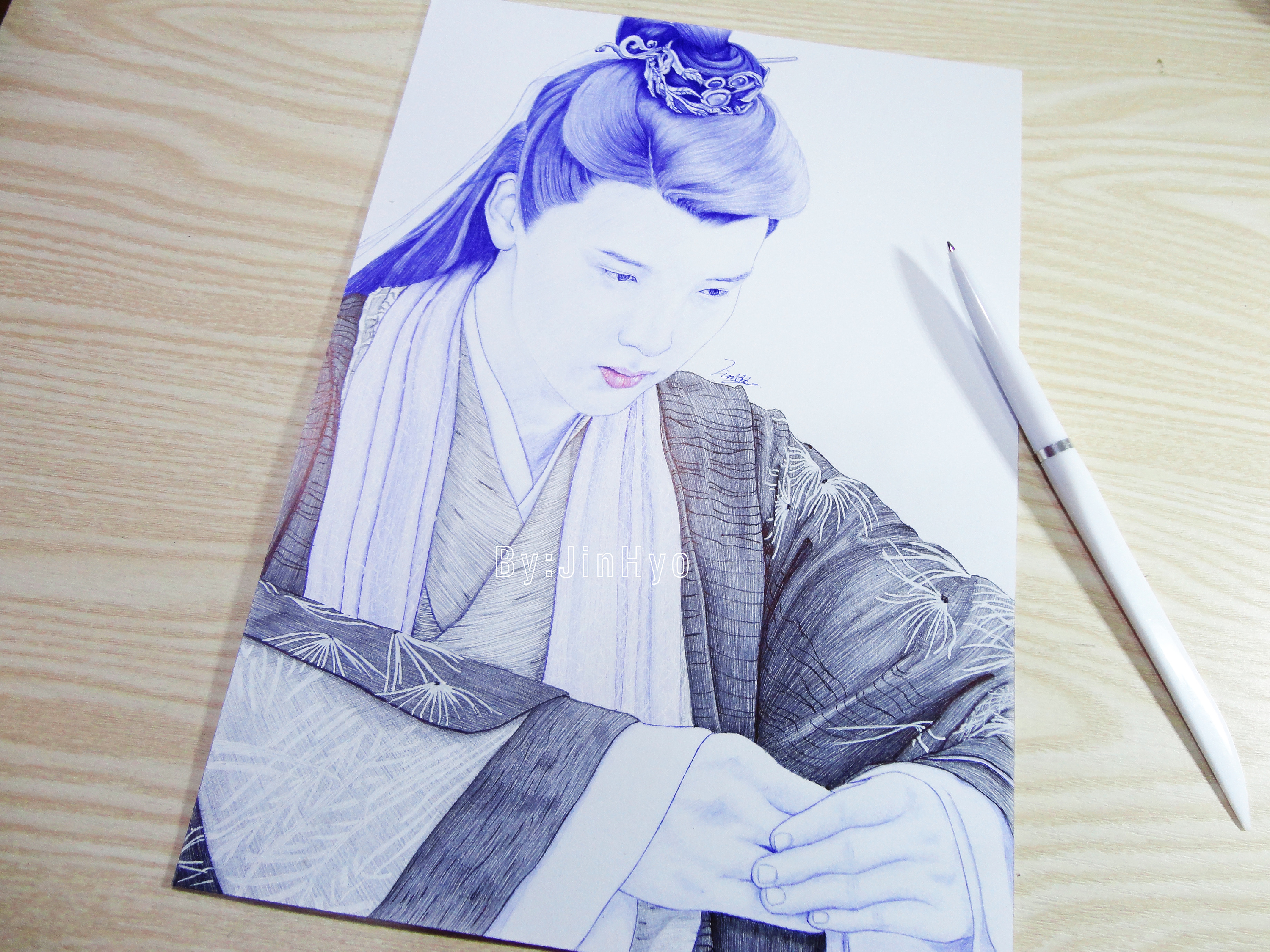 圆珠笔手绘《双世宠妃2》陈宥维|纯艺术|素描|陈晓jinhyo - 原创作品