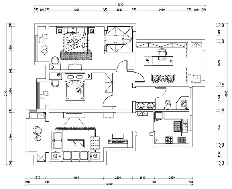豫发大运城国园120平三室装修美式乡村风格样板间设计