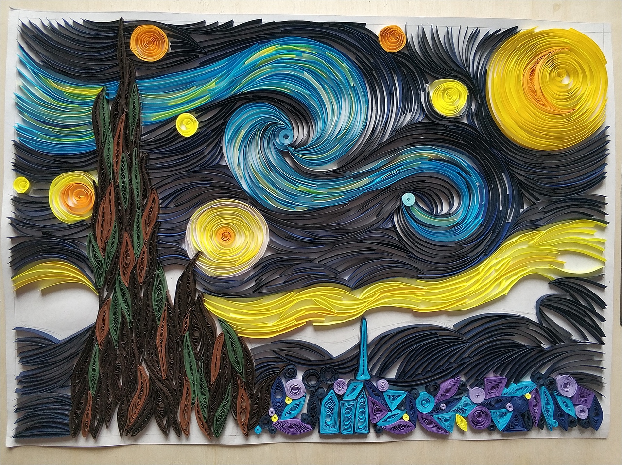 梵高星空 衍纸 步骤图