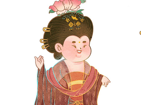 簪花仕女图Q版，福气满满的大唐仕女~