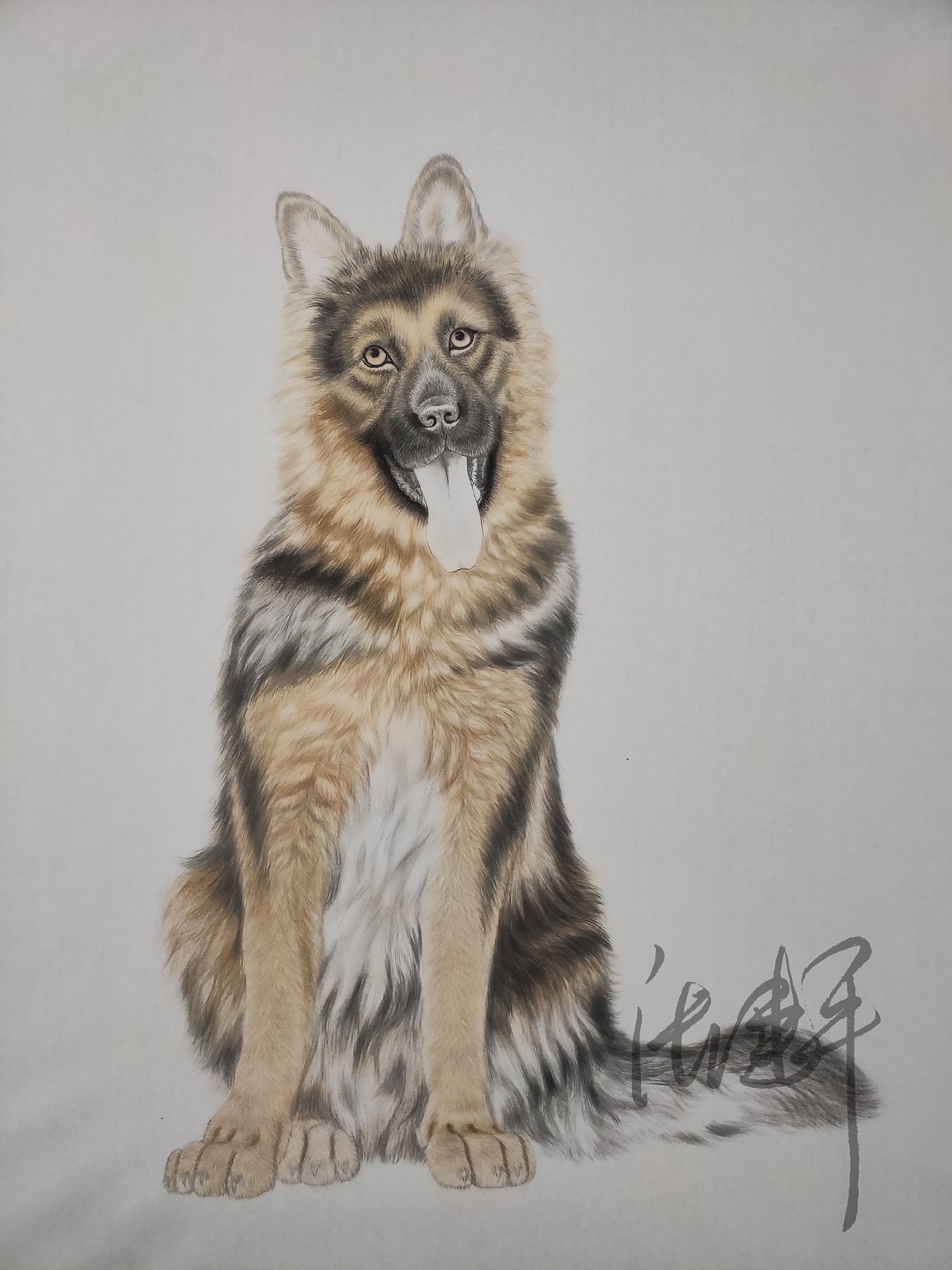 95cmx150cm生宣工笔狼狼狗,寓意石来运转.