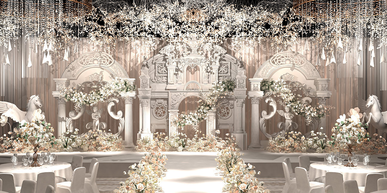 SurDesign香槟系婚礼宴会3D效果图（图ZMjA5MDY0MjIw） - 舞台美术 - 站酷设计师树尔婚礼堂设计原创素材 - 站酷ZCOOL