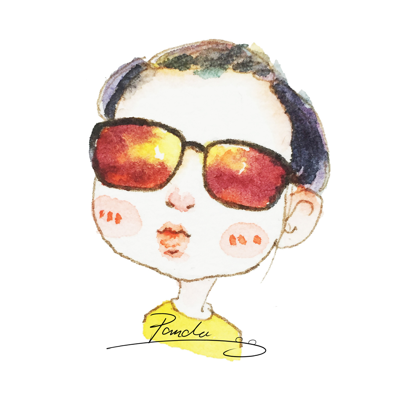 卡通头像水彩画