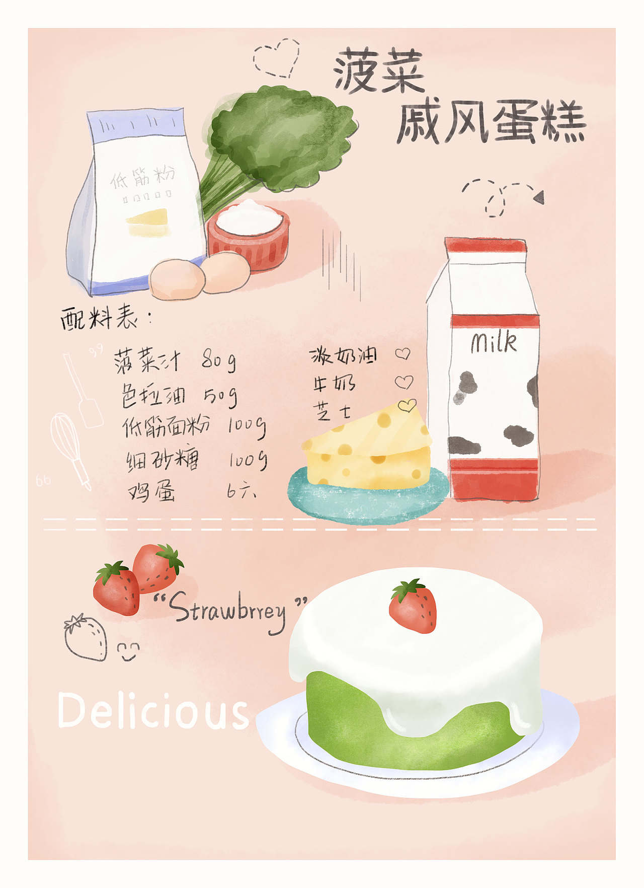 小食谱-美食插画水彩