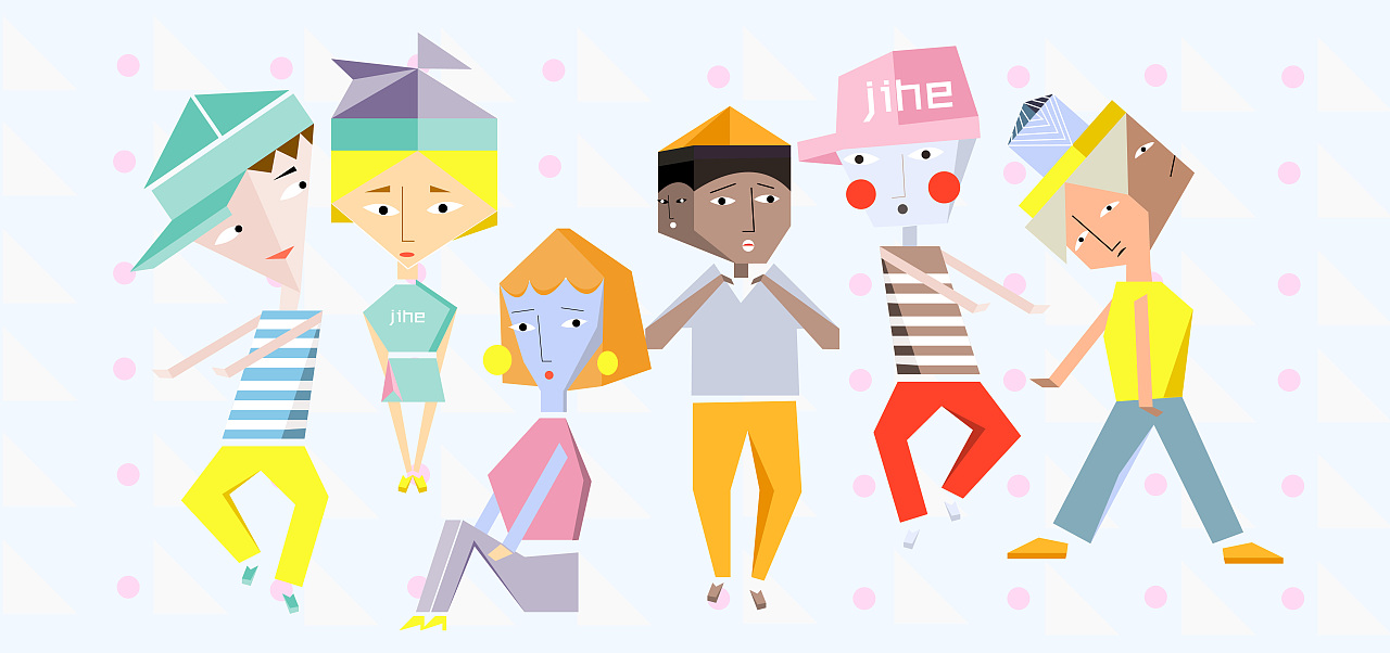 好奇怪的画:去年前画的一组丑丑的矢量小人偶(几何)