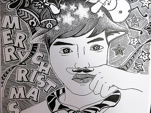 【插画习作】黑白线描人像——圣诞pchy