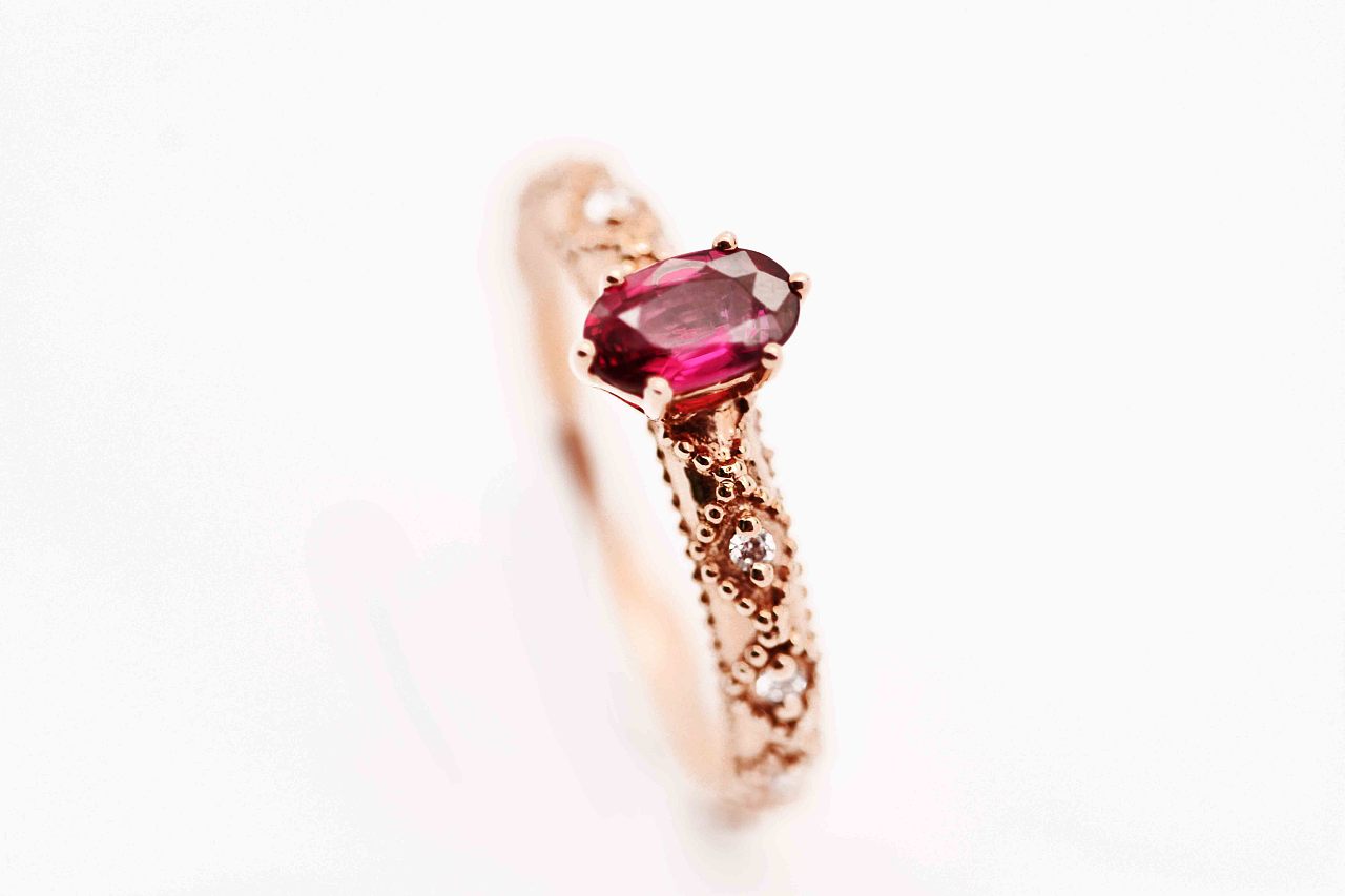新款天然红碧玺戒指 18K金au750戒指彩色宝石钻石戒指女 一件代发-阿里巴巴