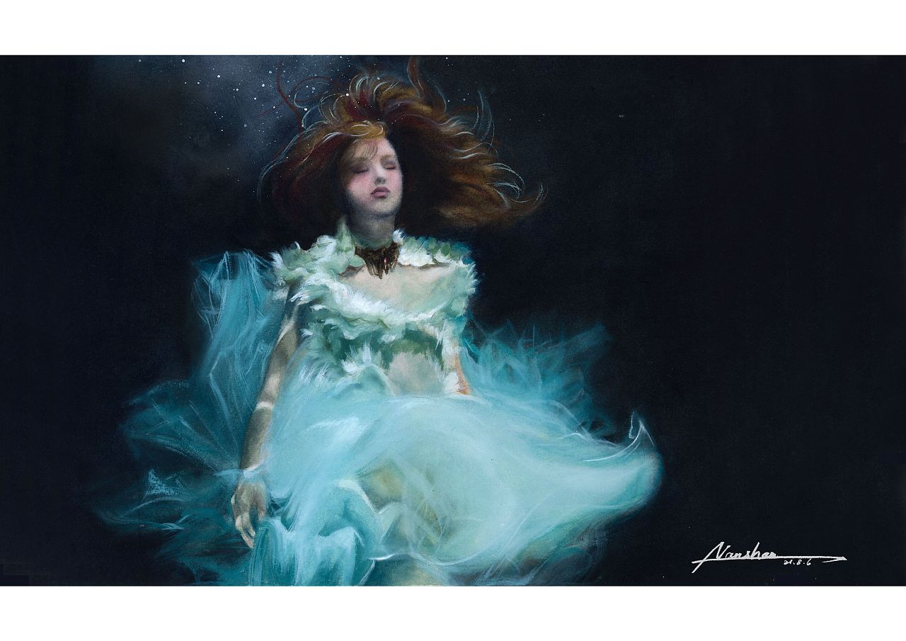 沉没 不透明水彩 人物 手绘 原创