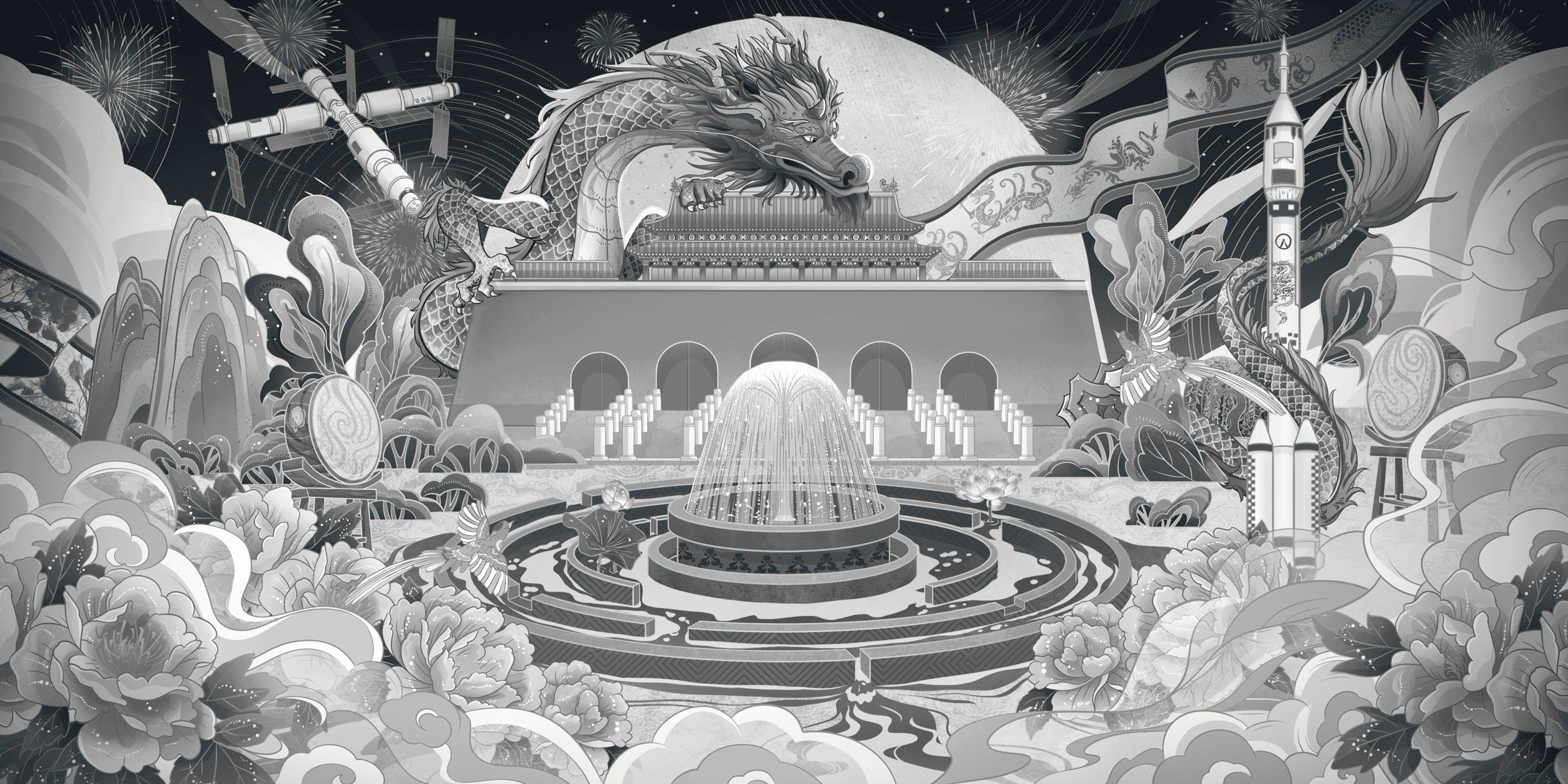 国风线性 | 迎中秋 庆国庆 商业主题插画（图ZMzUwNzE0MzY4） - 商业插画 - 站酷设计师千丶阿律原创素材 - 站酷ZCOOL