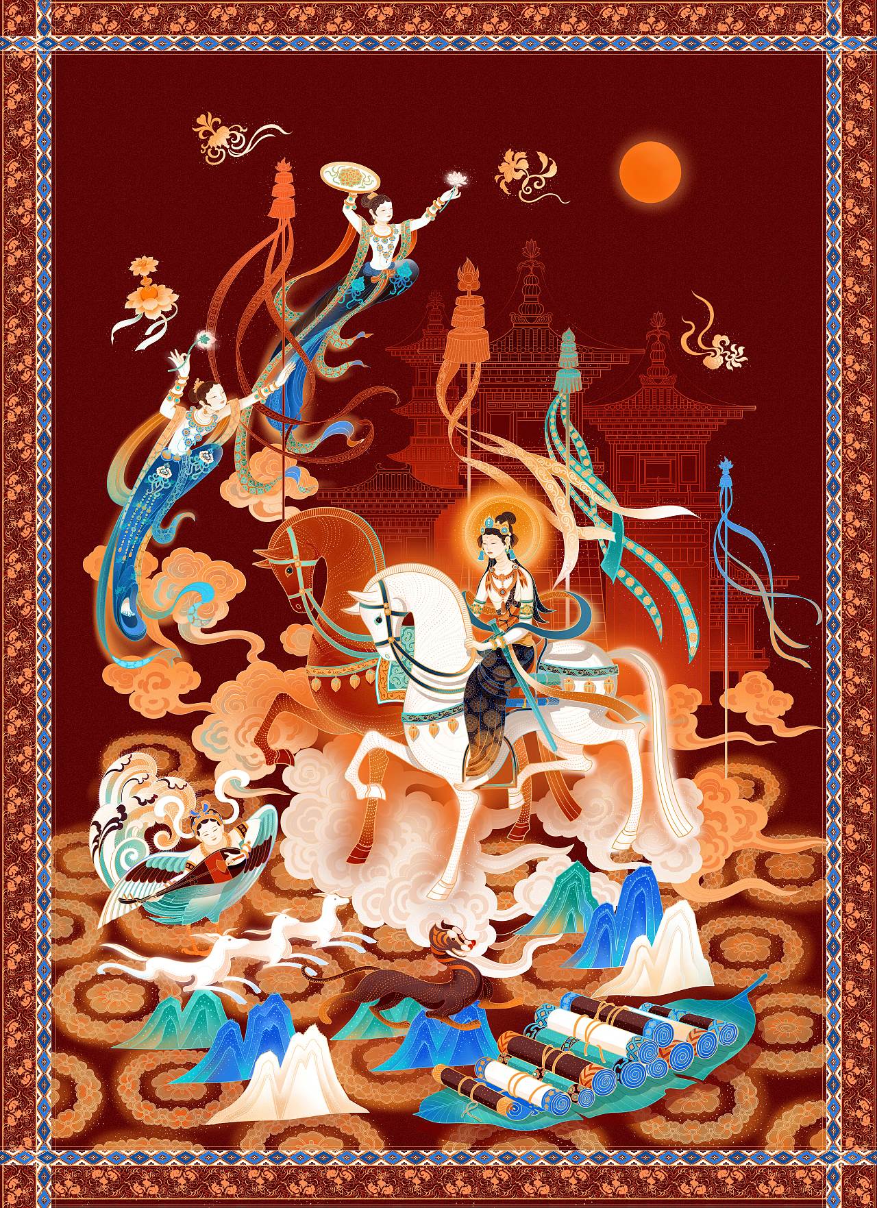 敦煌《西狩获麟》系列插画——出巡_唐众汤忠-站酷ZCOOL