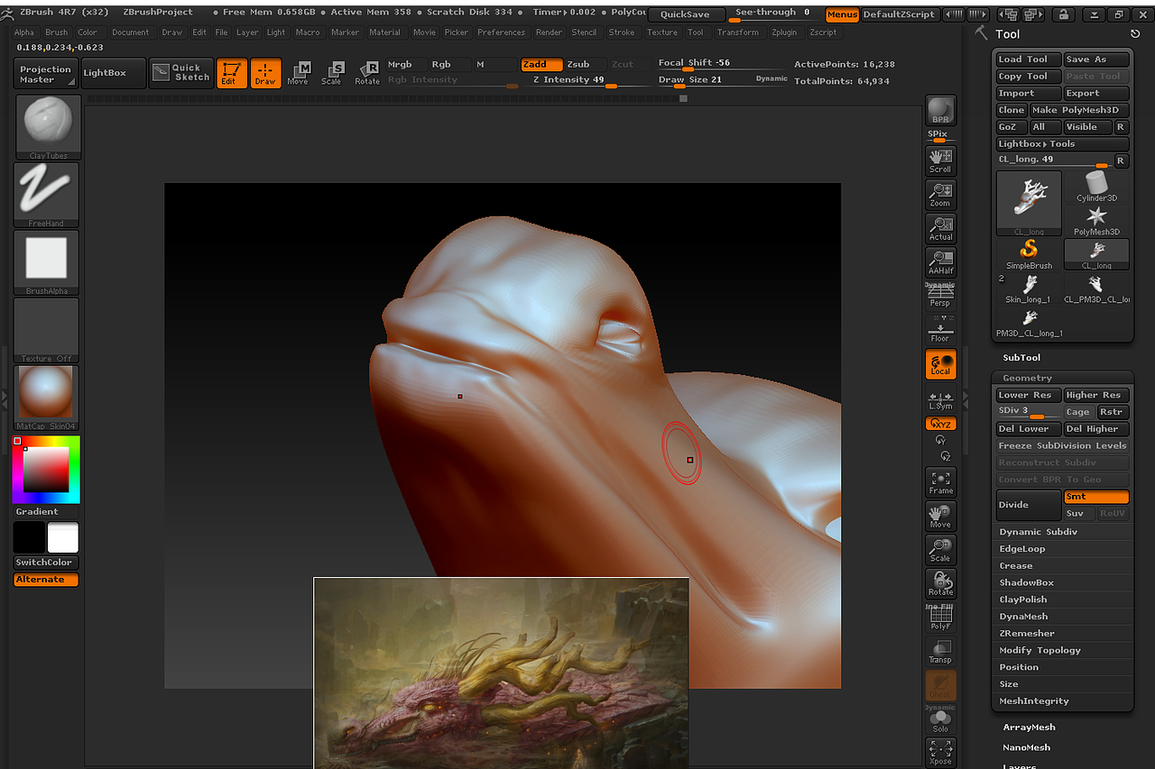 结果龙的模型在中途丢失了= =zbrush silo