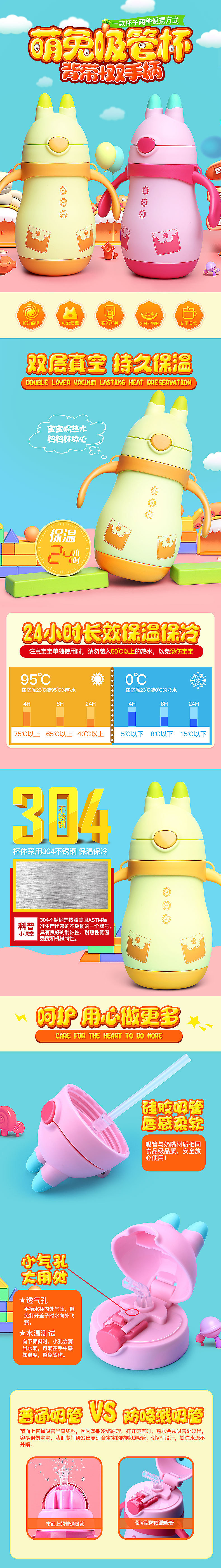 母婴类萌兔儿童吸管杯水杯保温杯