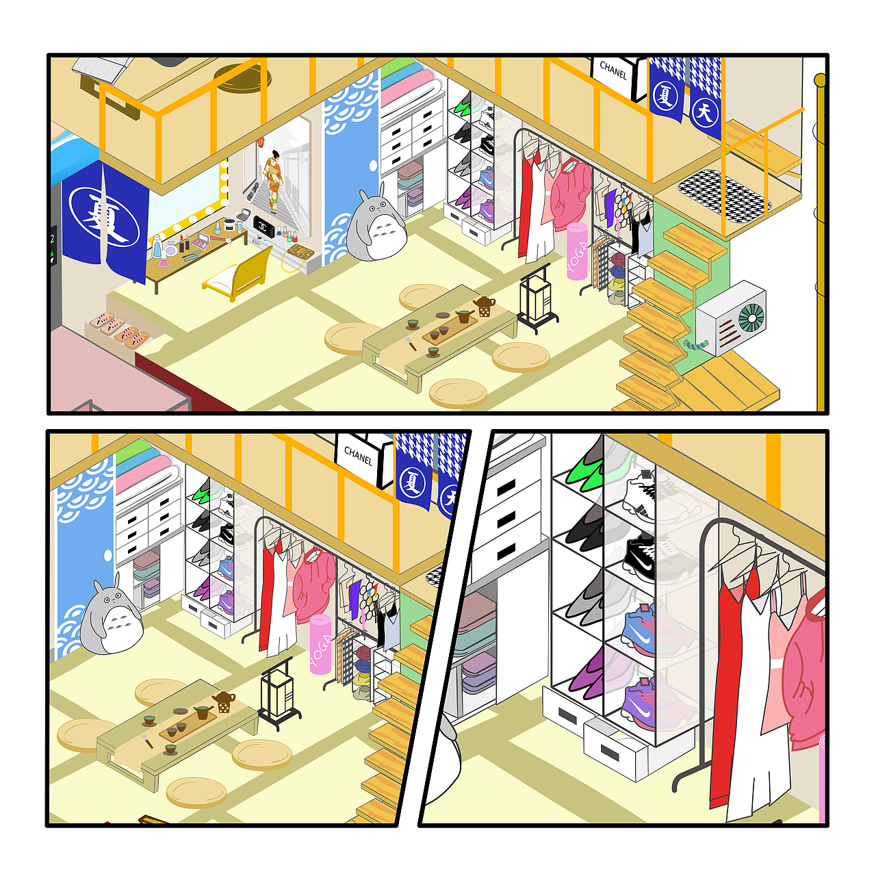 2.5D 插画 日本元素 梦想之屋（图ZMTczNDU0ODA0） - 艺术插画 - 站酷设计师小黑人_大仁波切原创素材 - 站酷ZCOOL