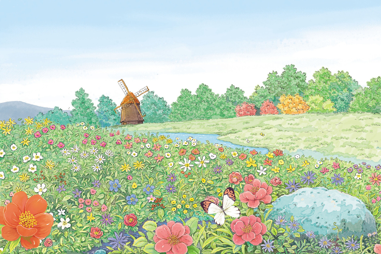 童话故事的几张插图场景