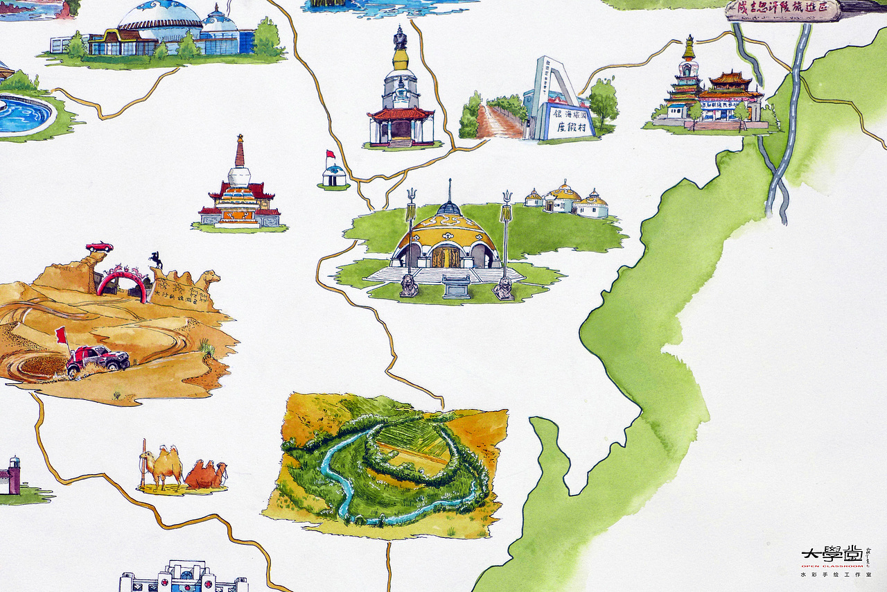 鄂尔多斯旅游手绘地图已商用