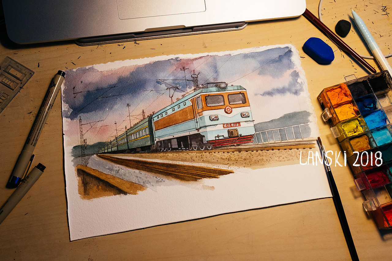 绿皮火车水彩|纯艺术|绘画|lanskidesign_原创作品-站酷zcool