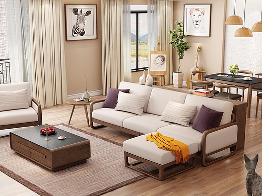 实木沙发设计,胡桃木沙发设计,北欧实木沙发,家具3d