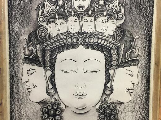 三面佛炭笔素描