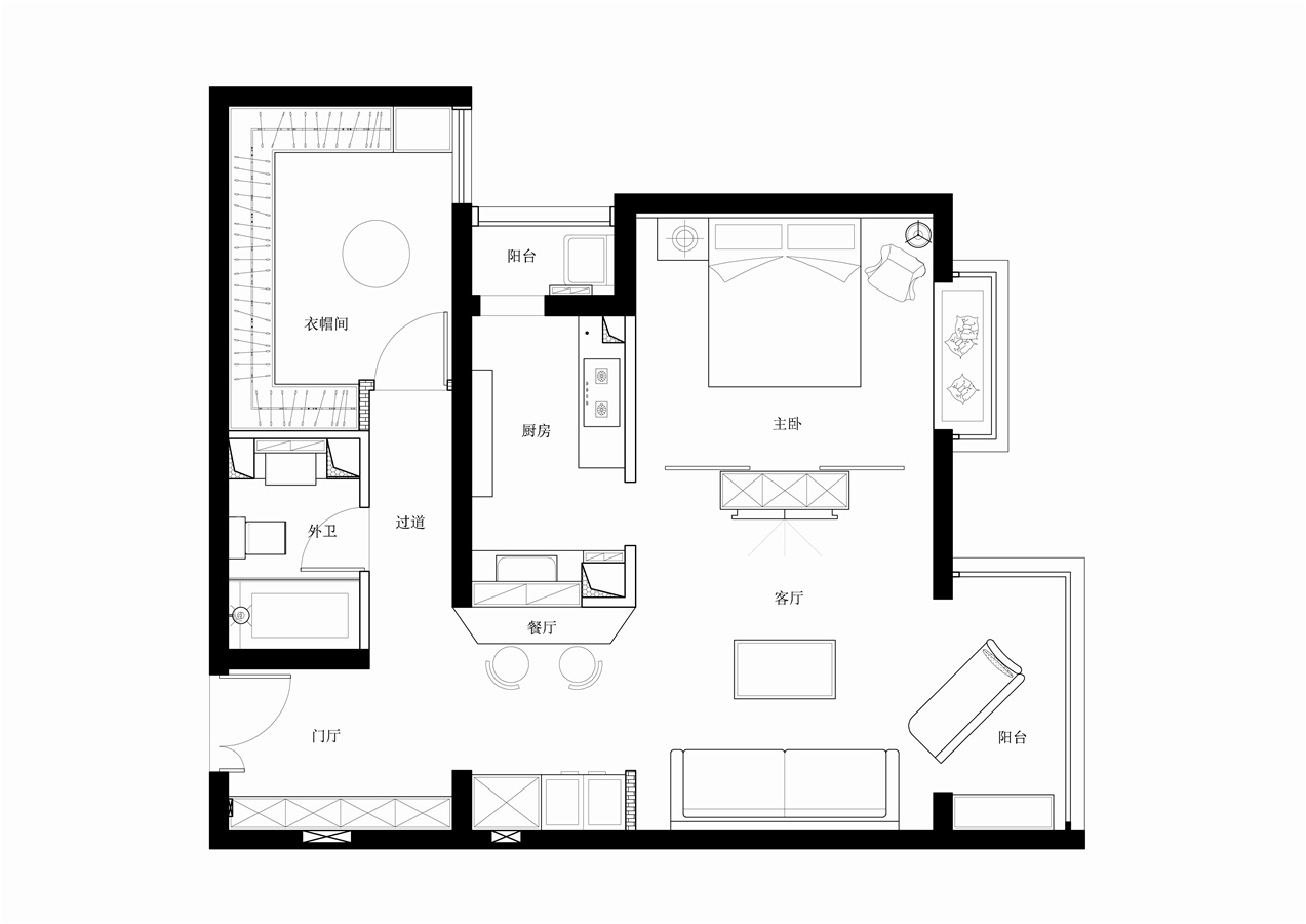 北京68㎡黑白灰工业风炫酷又实用的小户型设计
