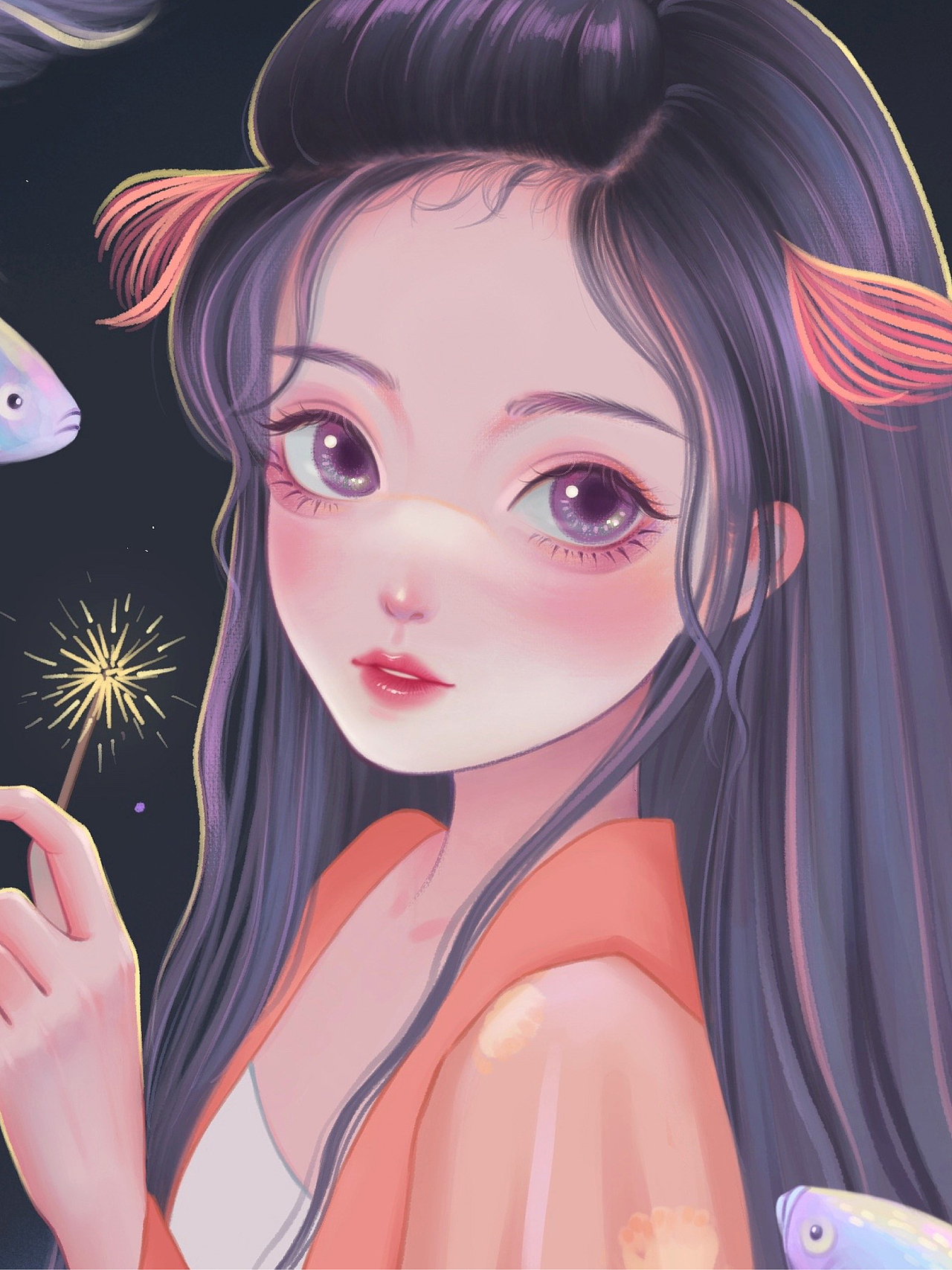 金鱼花火，也是双鱼座（图ZMjc4MDE5MzQ0） - 商业插画 - 站酷设计师沁园的圈圈原创素材 - 站酷ZCOOL