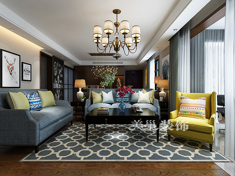 有色地质家园四室两厅样板间装修设计图美式风格赏析