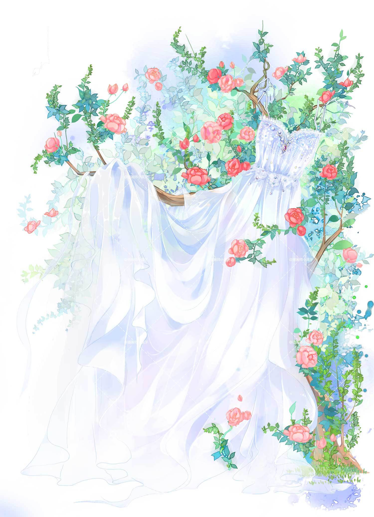 蔷薇与白纱|插画|商业插画|插画师小黑牙 - 原创作品 - 站酷 (zcool)