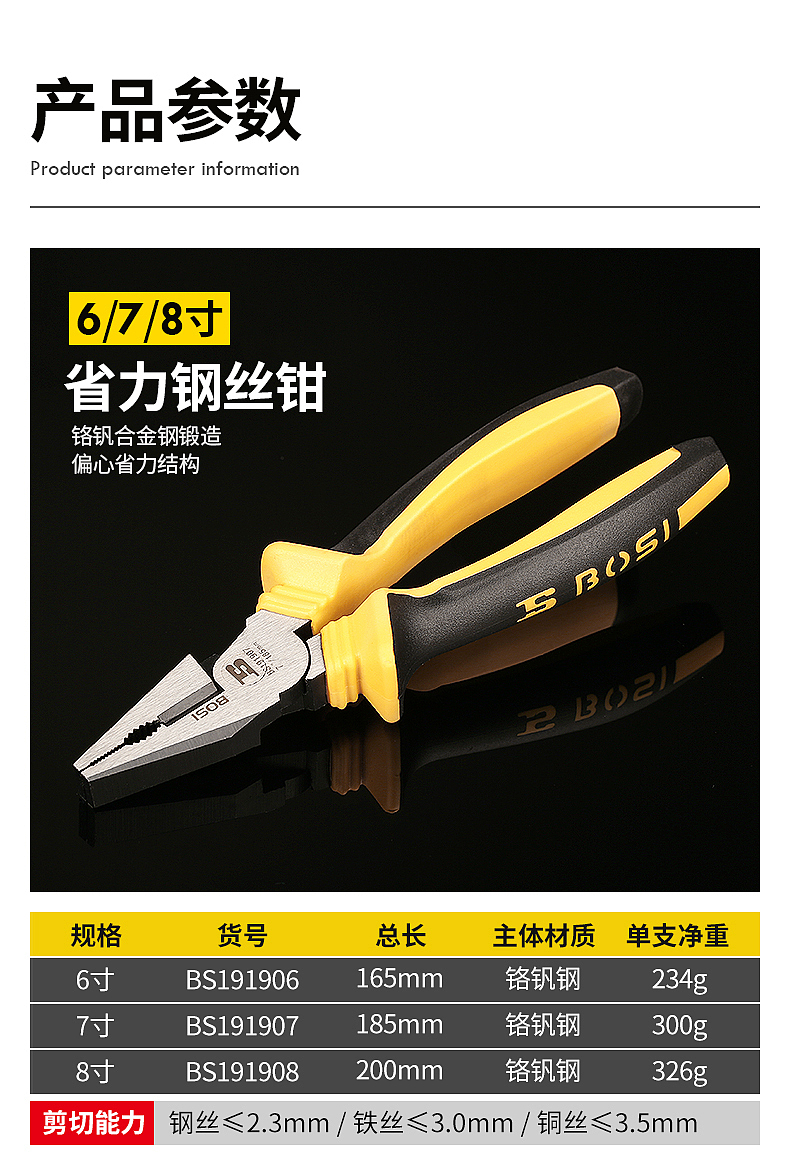 省力钳钢丝钳老虎钳五金工具详情页面