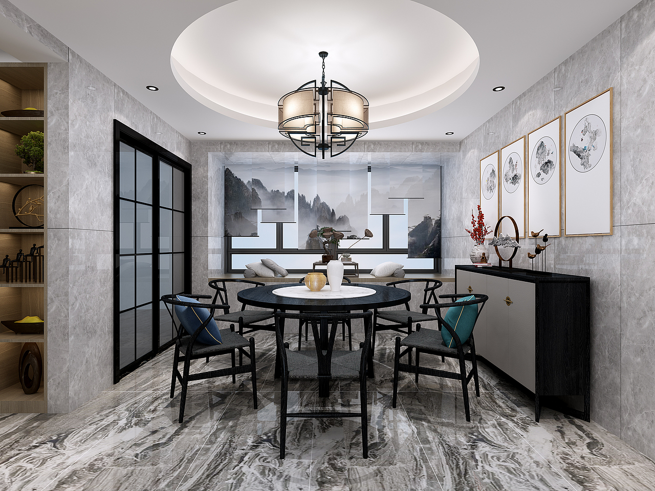 深圳装修:中粮祥云广场新中式风格,这大横厅也太帅了