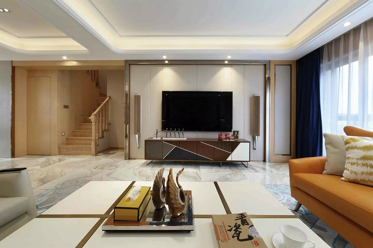 瀚海晴宇200平轻奢现代风格装修样板间设计---电视背景墙