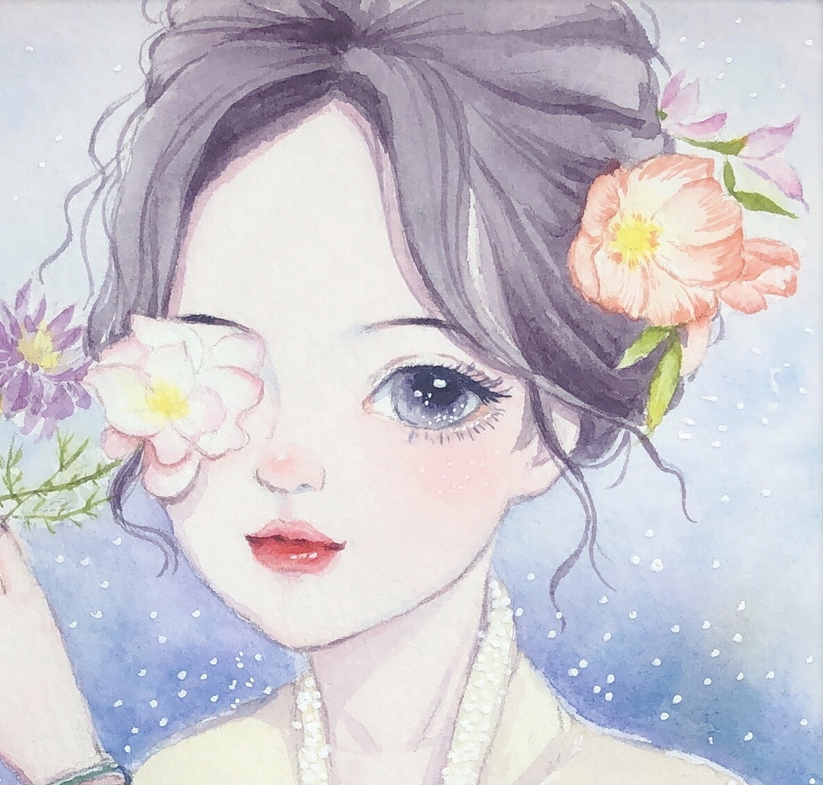 水彩少女插画