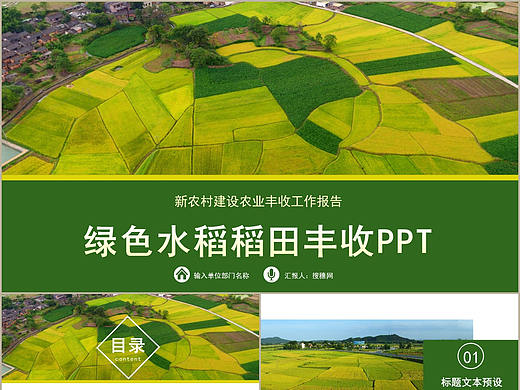 自然生态绿色农业水稻稻田农作物产品丰收招商PPT模板