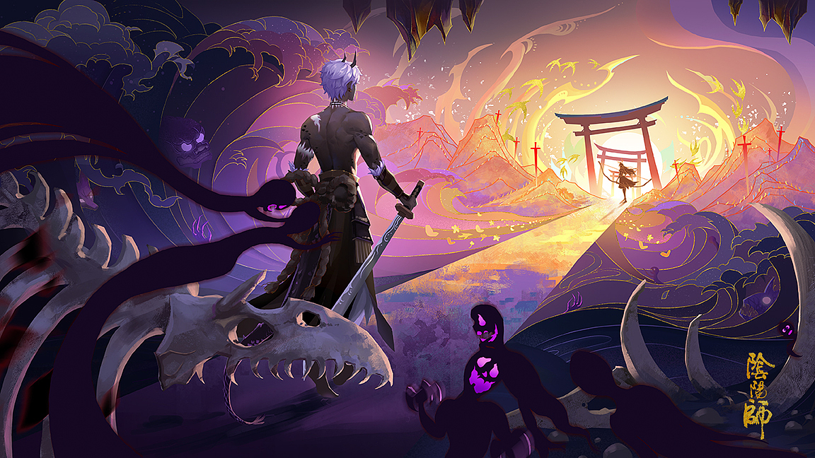 《麓铭归来》阴阳师插画-麓铭大岳丸&铃鹿御前