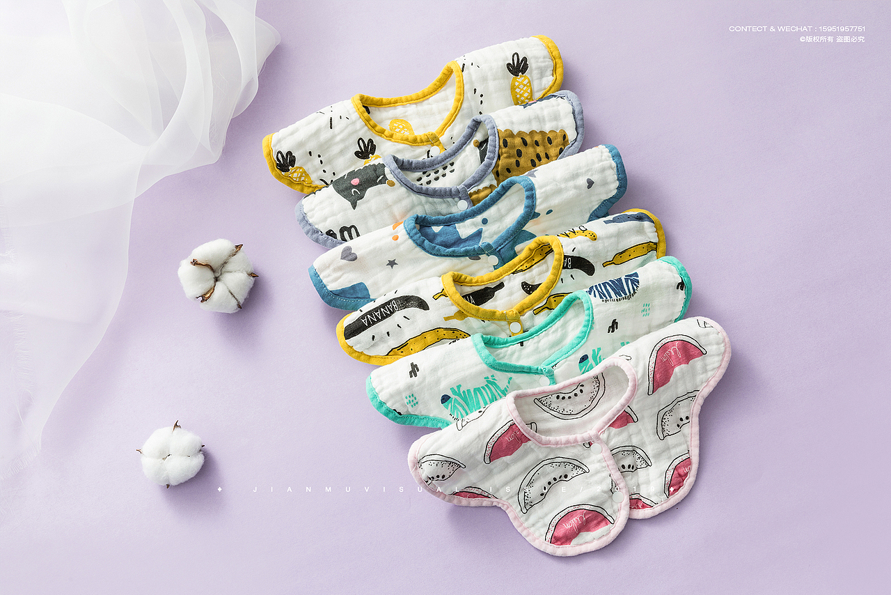 婴儿口水巾静物摄影 ✖ 母婴用品婴儿围嘴围兜产品拍摄（图ZMTgzNTgyMjQ4） - 产品摄影 - 站酷设计师简木视觉原创素材 - 站酷ZCOOL