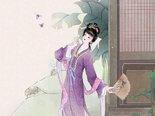 红楼梦//原创插画//宝钗扑蝶//十二钗（个人主页-ZNjQ3MTQ2MTI=） - 艺术插画 - 站酷设计师苓翎原创素材 - 站酷ZCOOL