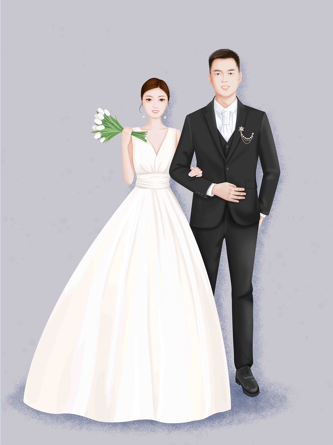 情侣婚纱照插画