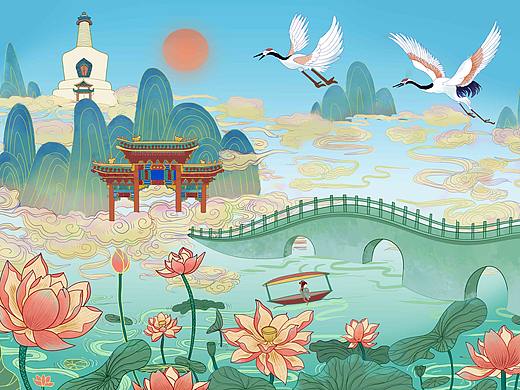 北京北海白塔国潮系列插画