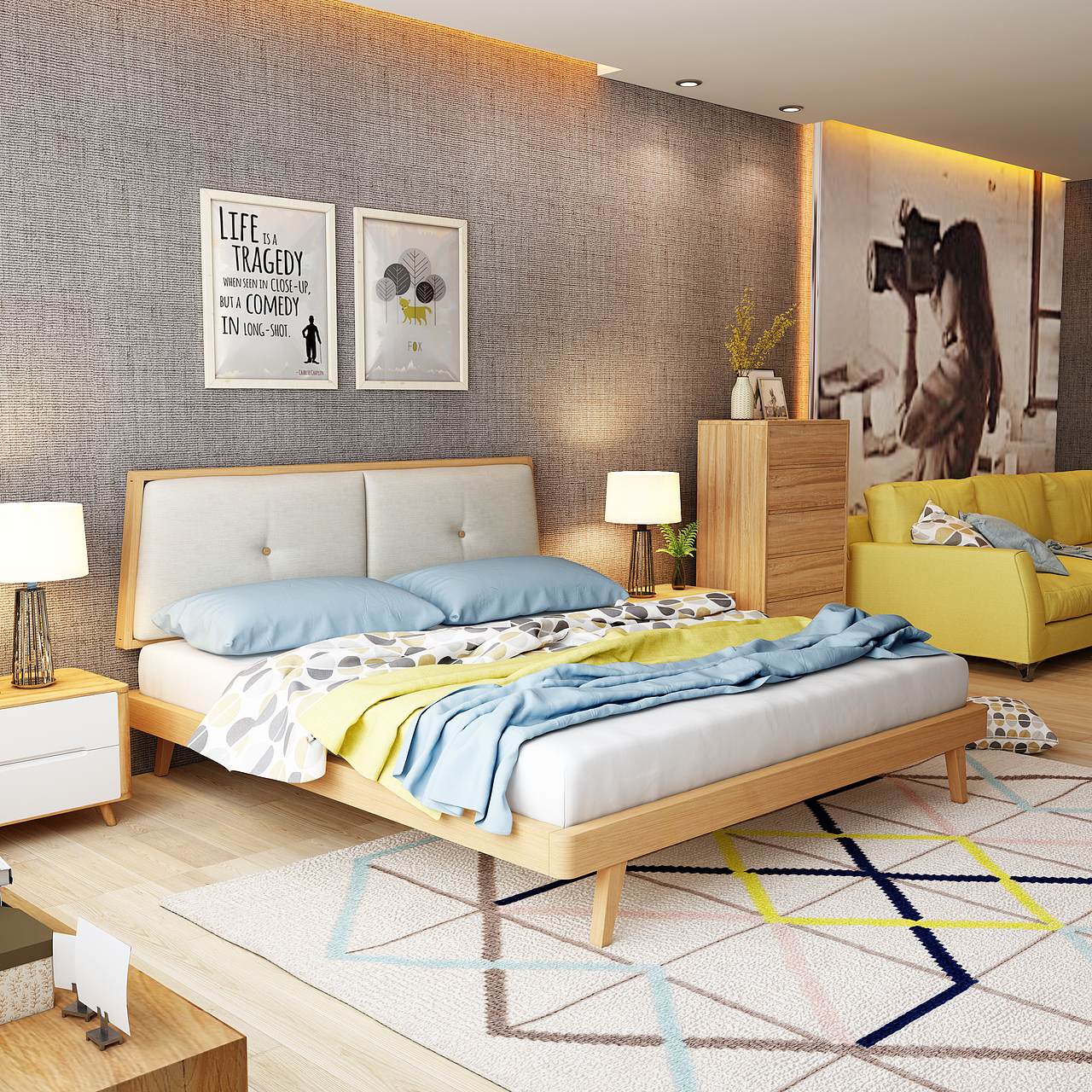 日式实木床，家具3D效果图制作，淘宝家具3D建模，3D（图ZMTE2OTI0NDAw） - 生活用品 - 站酷设计师艺帮设计原创素材 - 站酷ZCOOL