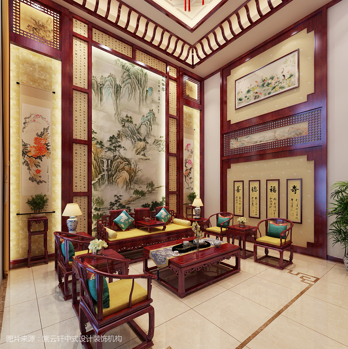 中式设计欣赏 室内设计 别墅设计 客厅中堂（图ZMTM5NjExNzky） - 家装设计 - 站酷设计师紫云轩中式原创素材 - 站酷ZCOOL