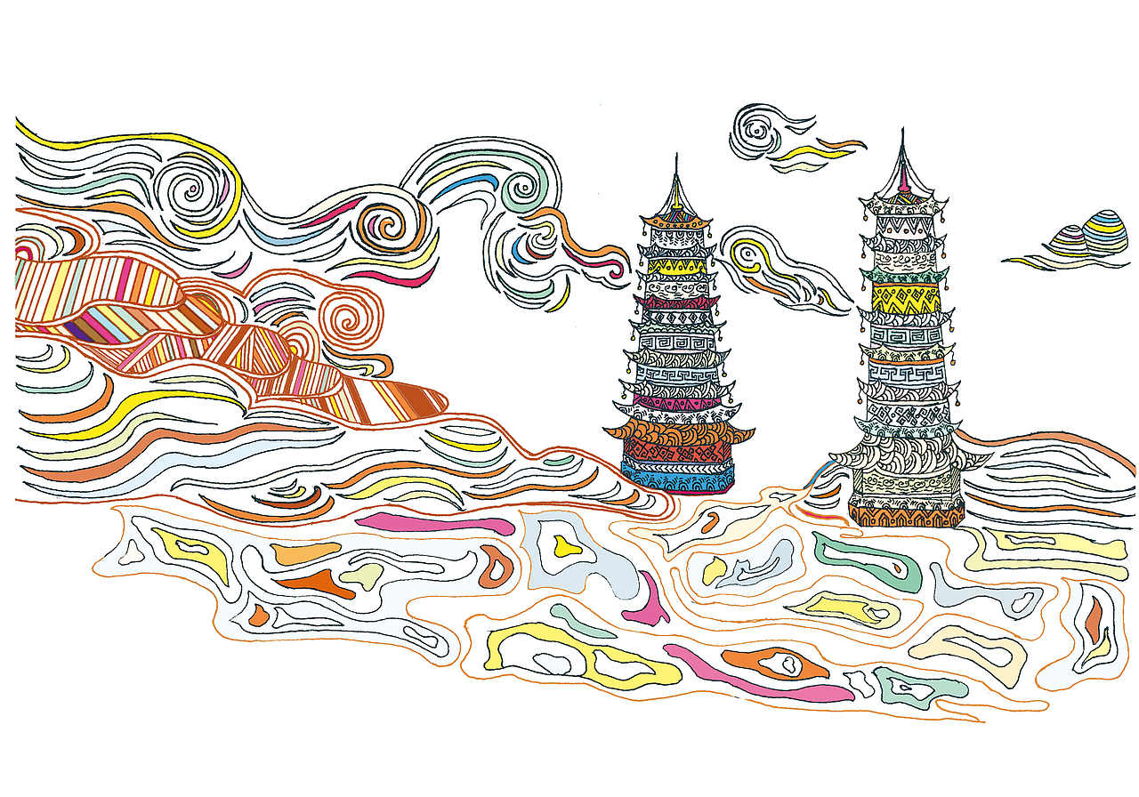 桂林元素民族风格插画