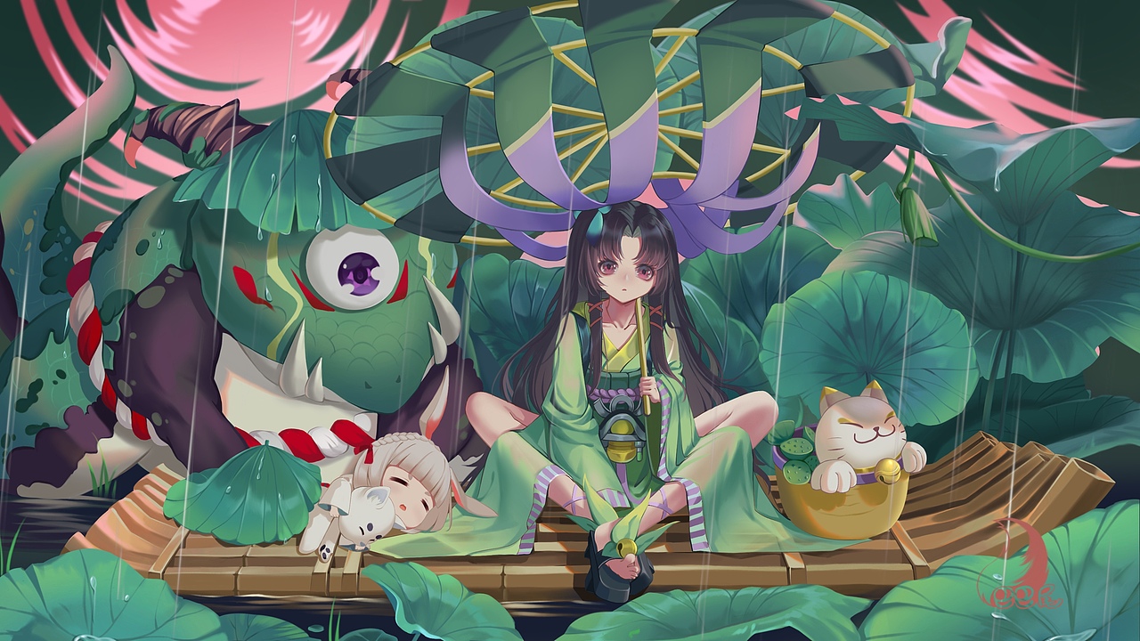 缘结神与小兔纸夏日荷塘（图ZMjc5MTQ0NTk2） - 创作习作 - 站酷设计师巴巴尾原创素材 - 站酷ZCOOL