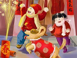 狗年春节手绘海报