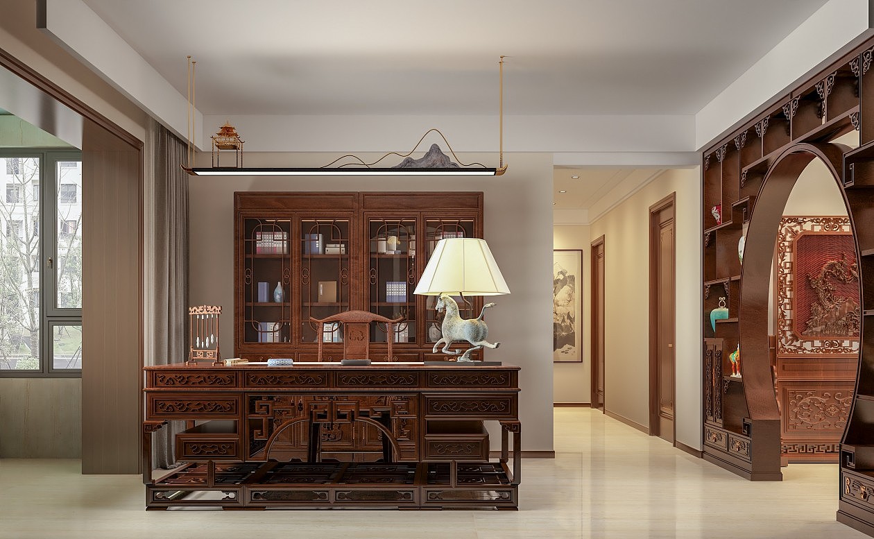 中式风格客餐厅效果图表现