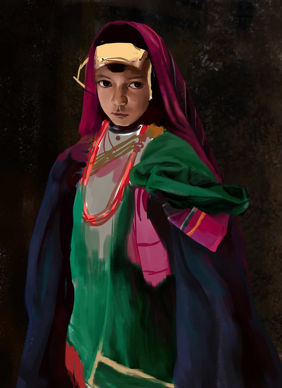 原创人物画非洲小女孩